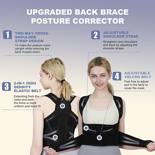 Posture Corrector for Women and Men Upgraded Back Brace, Adjustable Back Support for Upper and Lower Back Pain Relief, Shoulder Straightener for Hunchback, Scoliosis, Lumbar, Spine (Black, Small)