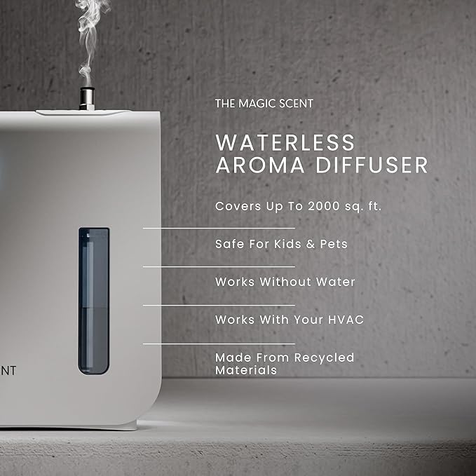 Diffuser, Scent Air Machine for Home & Hotels, HVAC or Portable Nebulizing Diffuser - Large Room Waterless Aroma Machine - Aroma Oil Included
