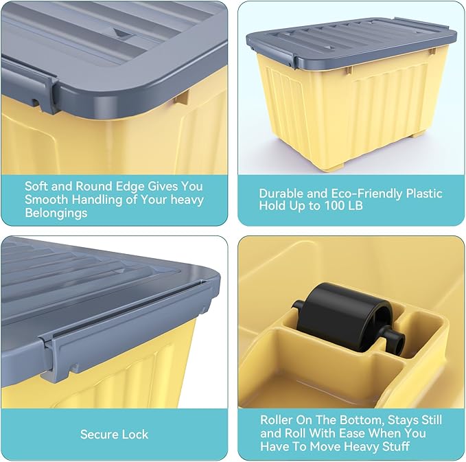 Nazhura Plastic Storage Bin, Stackable and Nestable Storage Boxes with White Lids and Secure Latching Buckles, Large Storage Container (Yellow/Purple, 72Quart-6Pack)