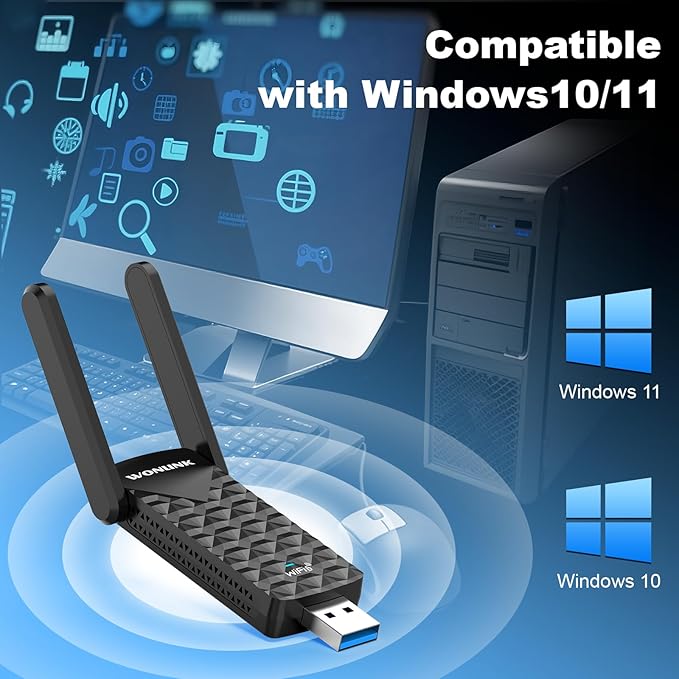 AX1800 USB WiFi 6 Adapter NA1602,Dual Band WiFi Adapter for Desktop pc with 2 Antennas, WPA3，MU-MIMO，2.4GHz/5GHz USB 3.0 WiFi Dongle Compatible with Windows 10/11