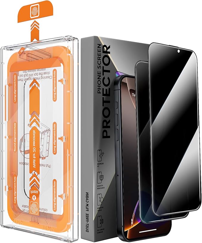 X-it 2 Packs Privacy Screen Protector for iPhone 16 Pro 6.3-inch - [Auto-Dust Removal] 9H+ Tempered Glass [10X Military Protection], Bubble Free, Case Friendly