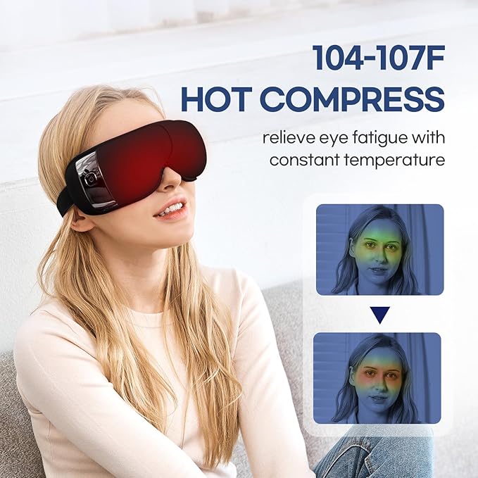 HuBDIC HubiCare Eye Massager with Heat, Vibration, and Music Helps Relieve Strain, Dark Circles, Dryness, and for Migraine Relief Relaxation and Better Sleep Gifts for Women/Men (Black)