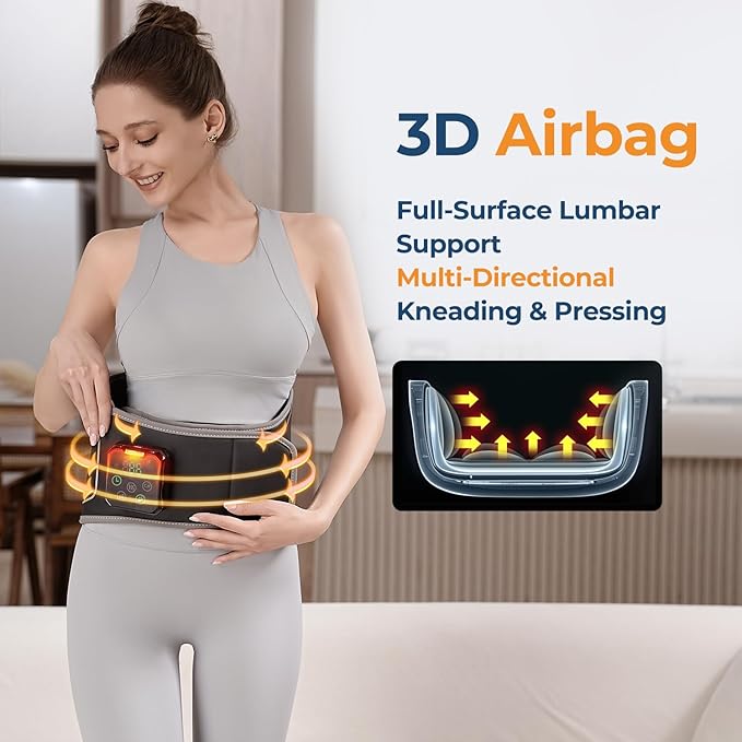 Heating Pad for Back with Auto-Inflatable Massager, 58’’ Cordless Lower Back Massager with 3 Vibration and 4 Heat, Portable Heated Pads for Back Pain Relief, Gifts for Women Men Family