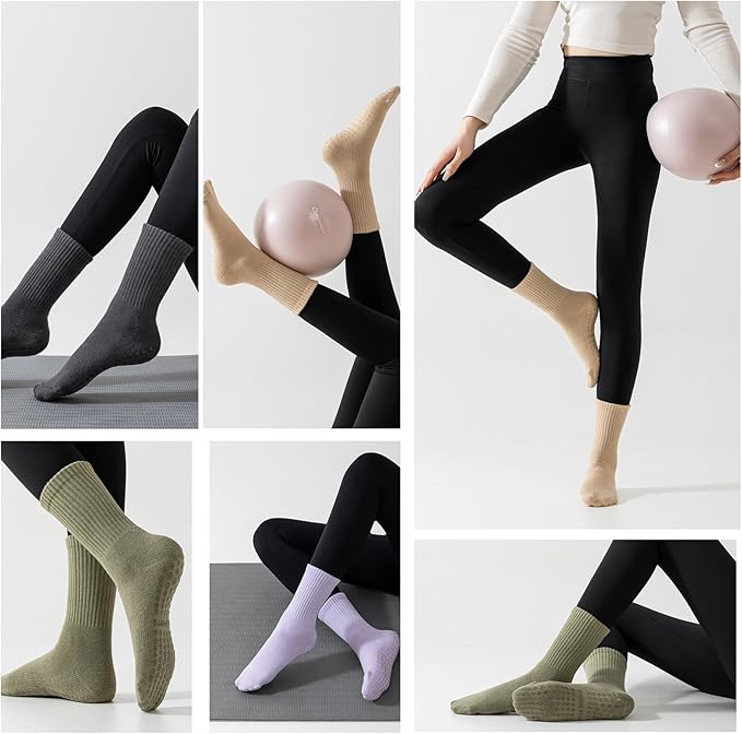 Flydo Pilates Grippy Socks with Grips for Women Yoga Non Slip Long Socks for Pure Barre, Ballet,Dance Workout 2-5 Pack