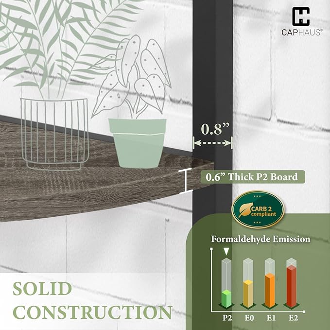 CAPHAUS 6-Tier Corner Shelf, 71.1-Inch Tall Corner Bookshelf with Metal Frame, Round Corner Shelf Unit for Bathroom, Living Room, Home, Office, Dark Grey