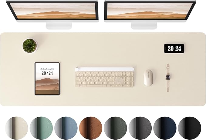 Aothia Leather Desk Pad Protector - Large Mouse Pad, Office Mat, Non-Slip PU Leather Blotter, Laptop Desk Pad, Waterproof Writing Pad for Office and Home (Beige, 38" x 13.7")
