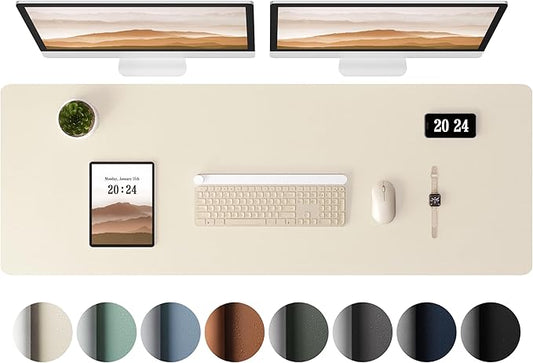 Aothia Leather Desk Pad Protector - Large Mouse Pad, Office Mat, Non-Slip PU Leather Blotter, Laptop Desk Pad, Waterproof Writing Pad for Office and Home (Beige, 38" x 13.7")
