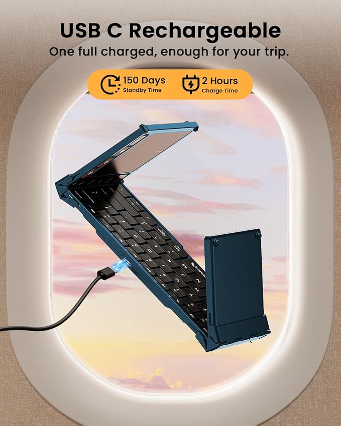 ProtoArc Foldable Keyboard with Touchpad, XK01 TP Folding Portable Keyboard, Full Size Keys, Large Trackpad Bluetooth Travel Keyboards for Laptop PC Tablet - Blue