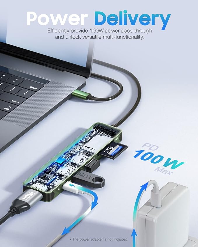 Hiearcool USB C Hub, USB-C Adapter, 7 in 1 USBC to HDMI Multi-Port Adapter Dongle Compatible for Thunderbolt 3 4 MacBook Pro Air Dell Lenovo HP Laptops and Other Type C Devices-Green