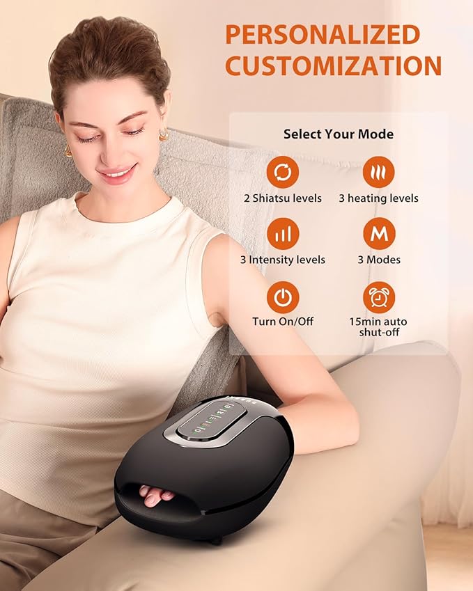 Hand Massager for Arthritis and Carpal Tunnel Relief, Cordless Hand Massager with Heat & Targeted Palm Kneading Rollers Massage, Gifts for Women Men Mom Dad