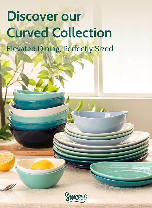 Sweese Porcelain Dinner Plates - 11 Inch Dinner Plates Set of 6 - Dishwasher, Microwave, Oven Safe - Azure Dreamscape Color