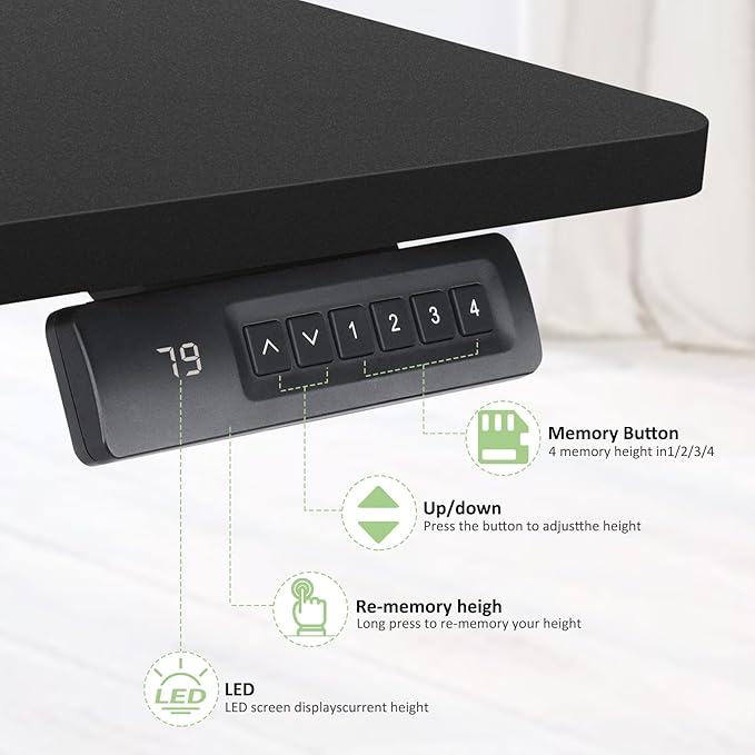 farexon Electric Standing Desk Adjustable Height, 48x24 Inches Stand Up Desk with Outlet, Lockable Casters,27''-46'' Lifting Range Home Office Computer Desk（Black）