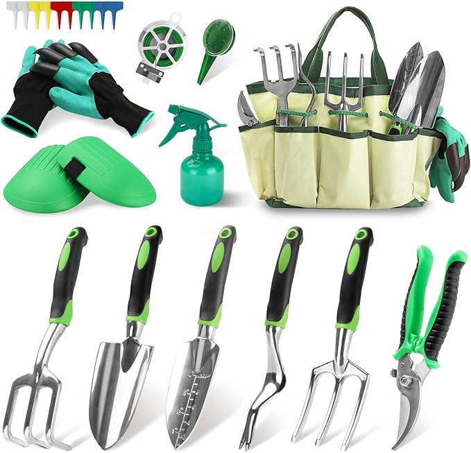 Gardening Tools Set,13-Piece Heavy Duty Gardening Tools with Non-Slip Ergonomic Handle,Rust-Proof Garden Hand Tools Storage in Garden-Tools Bag,Ideal Garden Gifts for Women
