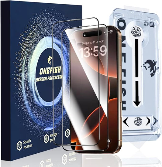 OneFish Full Edge Coverage Tempered Glass Screen Protector for IPhone 14 Plus/IPhone13 Pro Max 6.7 inch 2 Pack Edge Reinforcement, Self-Aligning Installation, Case Friendly HD Screen Protectors