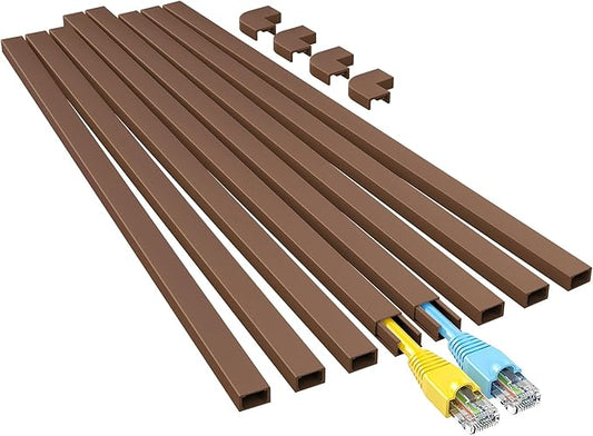 Yecaye Brown Cord Hider, One-Cord Channel Cord Cover on Wall, Cable Management Kit, Wire Covers for Cords, Cable Raceway,W0.59in H0.4in, Brown