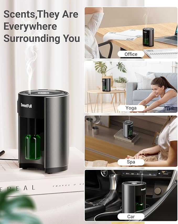 SWEETFULL Waterless Essential Oil Diffuser - USB Aromatherapy Diffuser with 30/60/120 Min Adjustable Timer and 16 Mist Modes, Scent Diffuser for Home Room Office Hotel