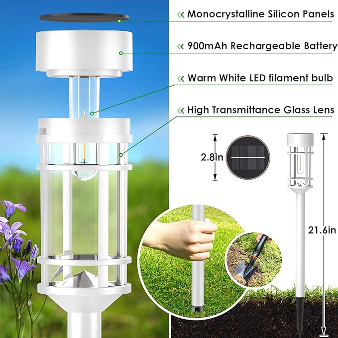 Solar Pathway Lights Outdoor Waterproof, 8 Pack LED Solar Garden Lights for Outside Decorations, Dusk to Dawn Solar Walkway Lights Landscape Lighting