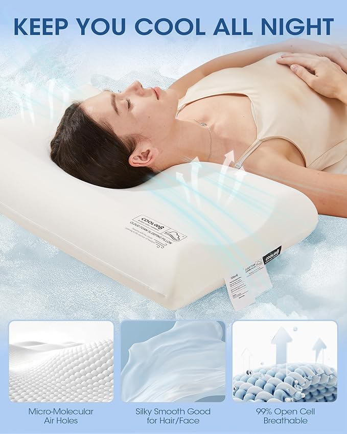 Memory Foam Pillows Queen Size, Contour Cooling Cervical Pillow for Neck Pain Relief, Orthopedic Ergonomic Bed Pillow for Side, Back and Stomach Sleepers, Soft Cloudy Sleeping Pillows (1 PCS)