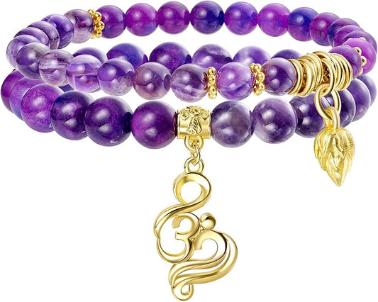 Bivei Natural Semi Precious Gemstone beads bracelet for women - Life Tree and Leaf Charm Energy Reiki Crystal Stretch Bracelets