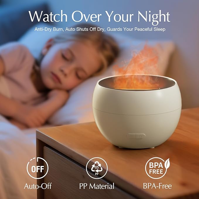 SALKING 2 Pack Flame Essential Oil Diffusers for Home, 150ml Fire Ultrasonic Diffusers for Essential Oils, Aromatherapy Diffuser with Auto-Off Function for Home, Office, Bedroom, Gift (White & Black)