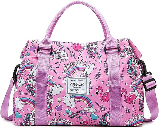 Travel Duffle Bag Weekender Overnight Bag Gym Tote with Dry and Wet Separated Pocket for Women Girls Shoulder Workout Duffel Bag Water Resistant (rainbow unicorn)