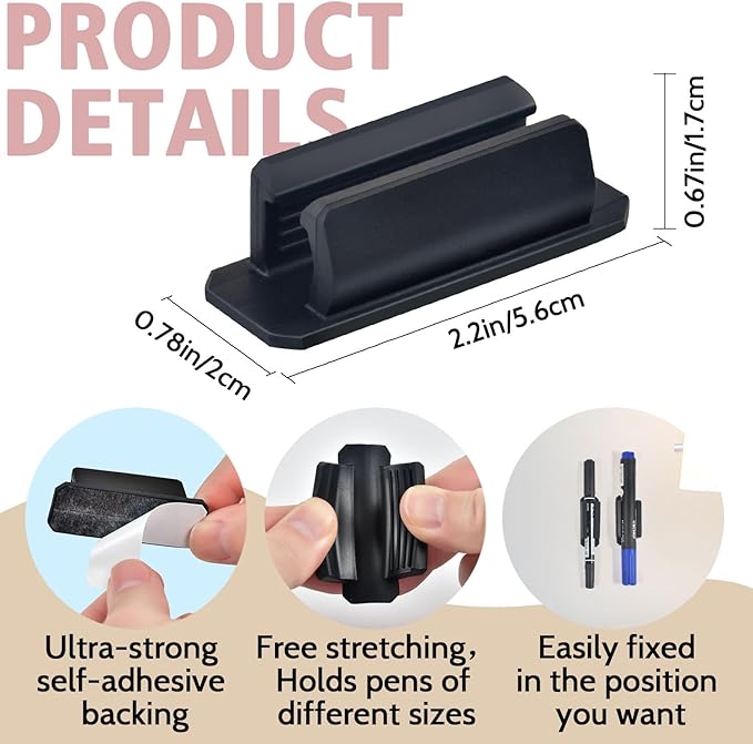 20 Pack Pen Holder Silicone,Adhesive Pen Holder for Desk,Marker Clip for Classroom Office Desk Accessories, Pencil Holder with 20 Double Sided Extra Sticky Tape (Multi-colour combinations)