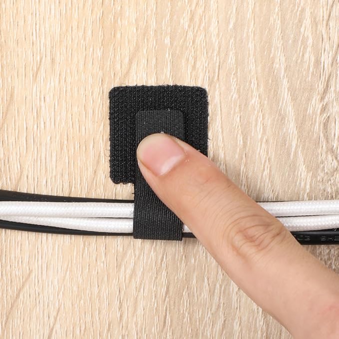 80 PCS Adhesive Hook and Loop Cord Ties, Adjustable Desk Cable Organizer Multi-Purpose Cord Ties for Charging Cables Household Office Kitchen Essentials (Black, Grey, White)