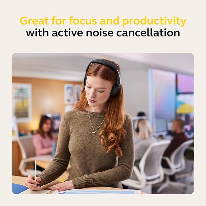 Jabra Evolve2 65 Flex Stereo Headset with Bluetooth, Wireless Charging Pad - Noise-Cancelling ClearVoice Technology & Hybrid Active Noise Cancellation - Certified for Microsoft Teams - Black