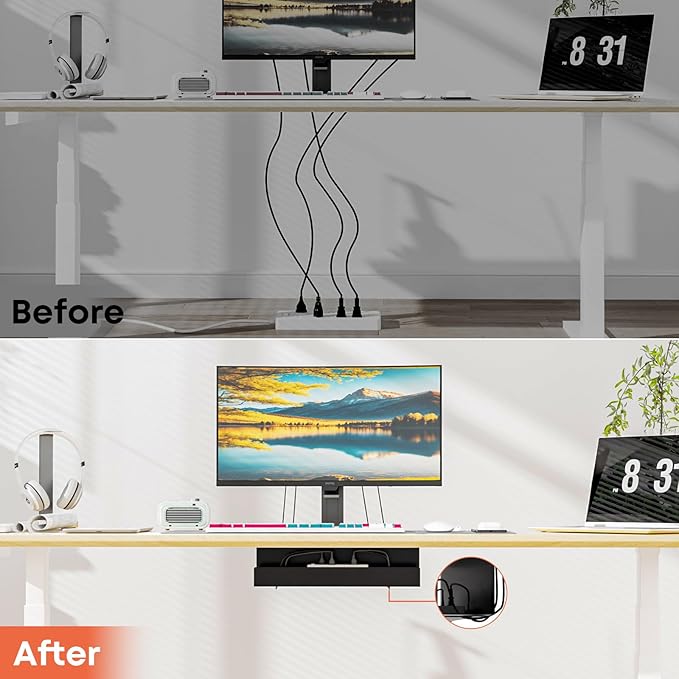 Cable Management Under Desk,17 inch Cable Management Tray,Power Strip Holder,Cord Organizer,Wire Management for Office and Home, Black