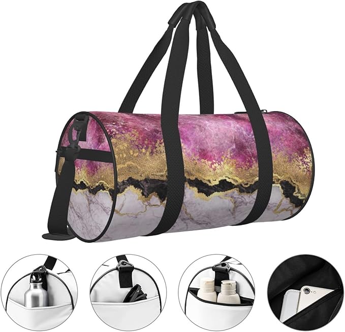 Marble Abstract Purple Pink Gold Modern Foldable Duffle Bag For Women - Workout Bag For Gym Men - Boy Gym Bag - Girls Small Weekender Duffel Bag - Packable Luggage Bag For Travel Sports
