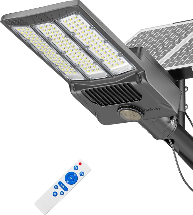 Gefolly SL-9800W Solar Street Light Outdoor 650000LM Wide Angle Commercial Parking Lot Lights Dusk to Dawn 6500K Flood Security Light IP67 Lamp for Basketball Court, Yard, Road