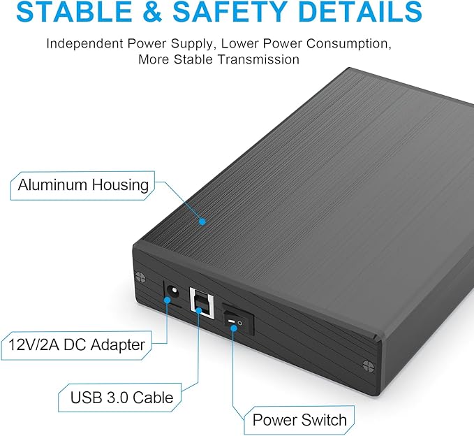 GODO USB 3.0 to 3.5 Inch Hard Drive Enclosure, Vertical External Hard Drive Docking with Stand for 3.5 inch SATA HDD SSD, Aluminum Alloy Drive Case Support Up to 18TB with UASP,Power Adapter