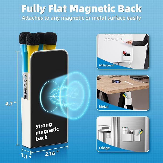 Magnetic Dry Erase Marker Holder, Magnetic Pen Holder Whiteboard Pen Holder Dry Erase Marker and Eraser Organizer,Powerful Neodymium Magnets 2 Pack (Magnetic holder-4pcs)