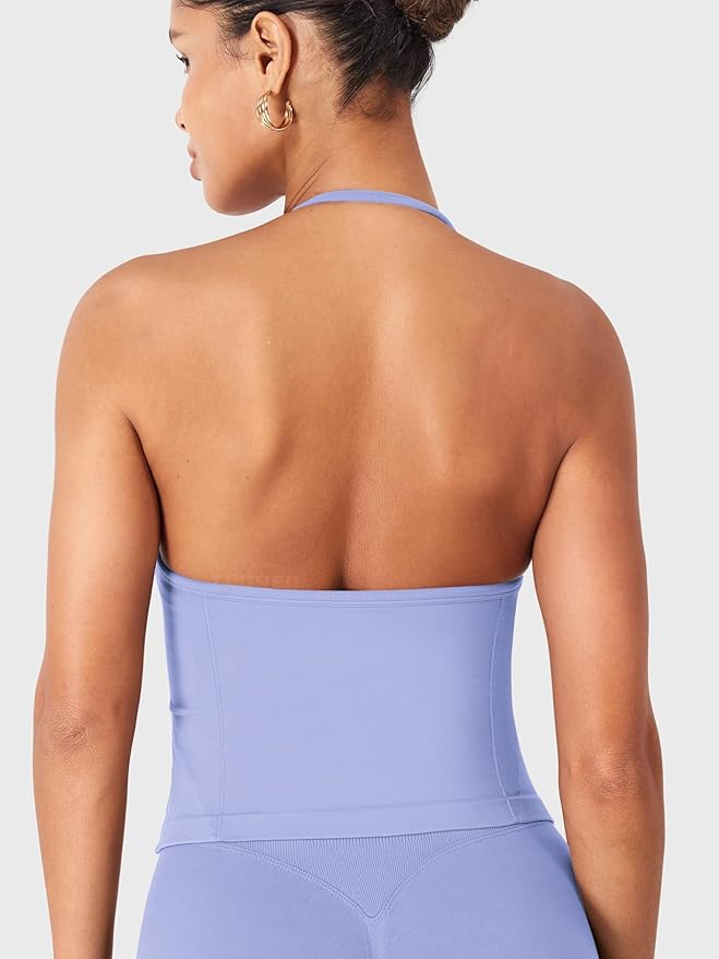 YEOREO SoftHue Impact Longline Strappy Top Women's Halter Workout Tank Tops Backless Gym Longline with Adjustable Strap