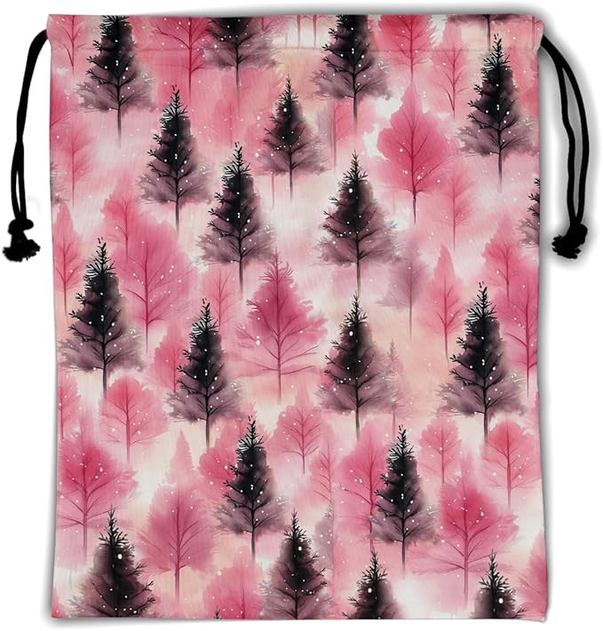 Pink Pine Trees Grip Bags Winter Holiday Gymnastics Drawstring Bag for Women Gym Gymnasts