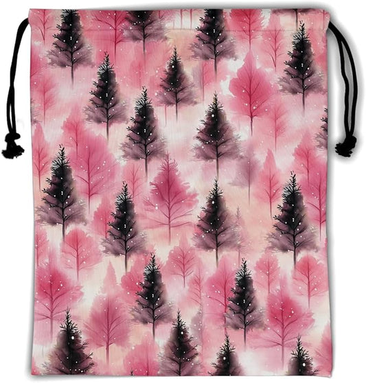 Pink Pine Trees Grip Bags Winter Holiday Gymnastics Drawstring Bag for Women Gym Gymnasts