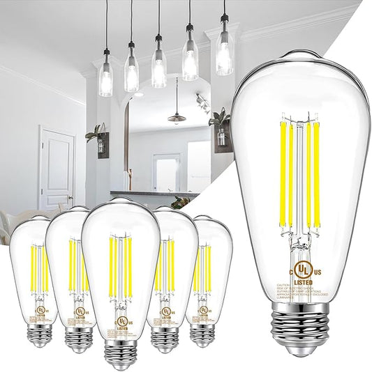 DAYBETTER 6 Pack Vintage LED Edison Bulbs, E26 Led Bulb 60W Equivalent, Dimmable Led Light Bulbs, High Brightness 800 LM Daylight White 5000K, ST58 Antique Filament Bulbs, Clear Glass Style for Home