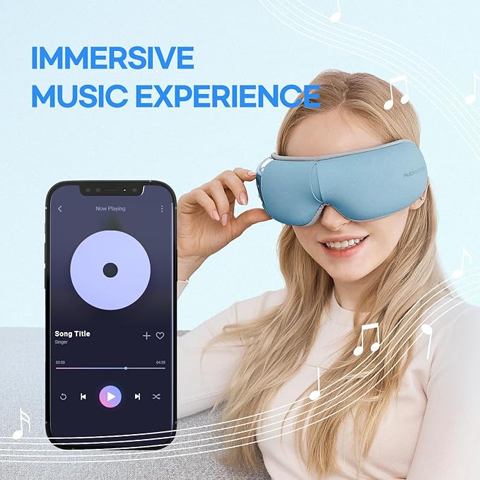 HubiCare Eye Massager with Heat, Vibration, and Music Helps Relieve Strain, Dark Circles, Dryness, and for Migraine Relief Relaxation and Better Sleep Gifts for Women/Men (Ice Blue)