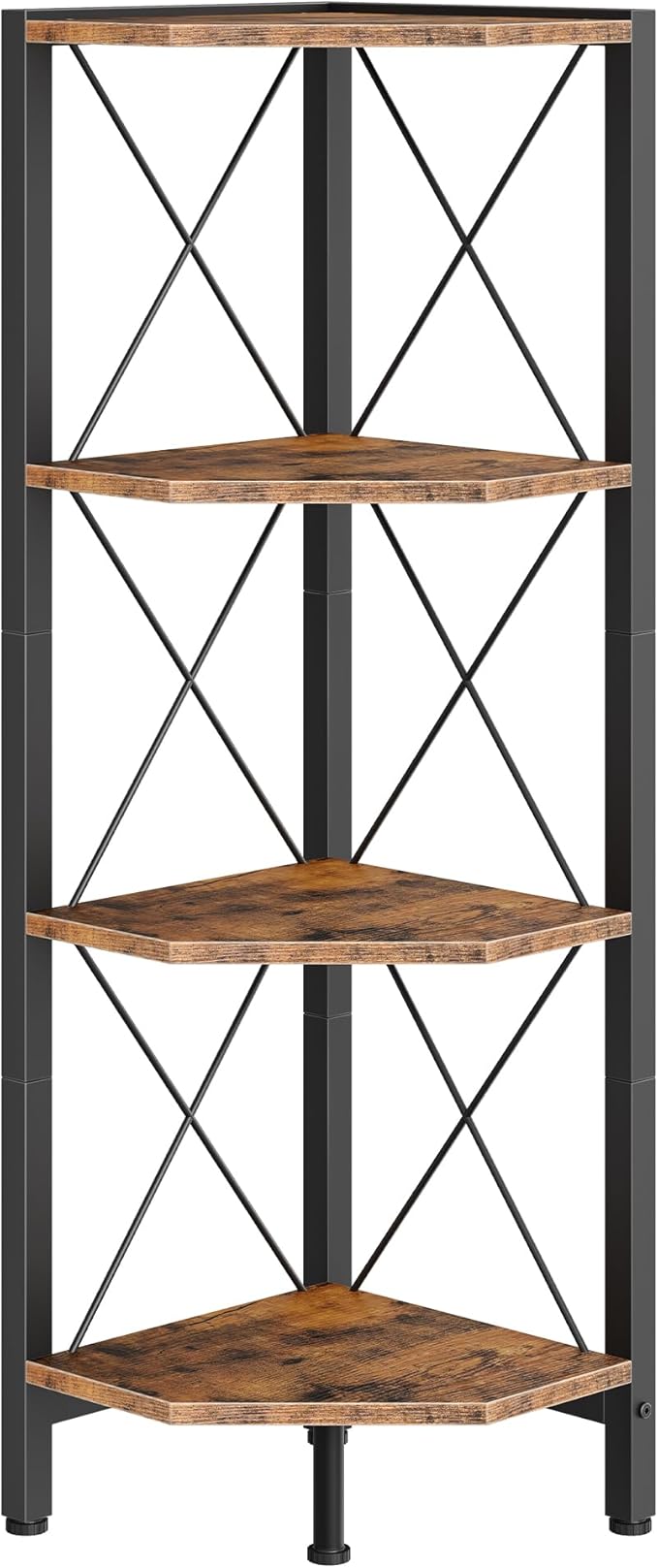4-Tier Corner Shelf, Corner Bookcase, 43.3" Tall Vertical Display Rack, Plant Stand, Open Storage Shelf, for Living Room, Bedroom, Study, Kitchen, Rustic Brown and Black TCJ14BF