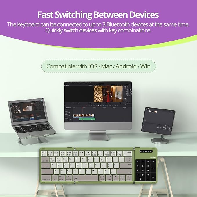 Nillkin Pocket Foldable Keyboard with Touchpad & Wireless Bluetooth, Portable Travel Keyboard for Home or Mobile Office Replaces Keypads and Mouse Combo, Compatible with iPad, Laptop, Tablet - Green