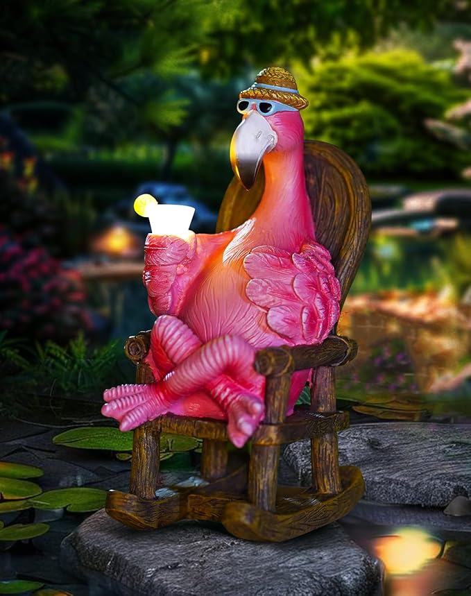 Flamingo Statue for Outdoor Garden Statue - Resin Flamingo Fairy Garden Decor - Suitable for Home Desk Garden Lawn Patio Porch Decor, Unique Gifts for Mom Grandma (8.1 inch)