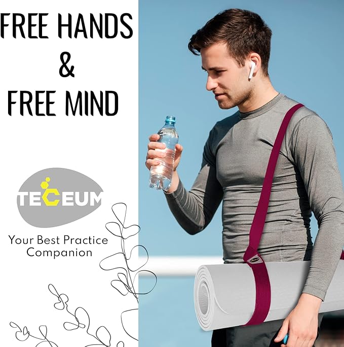 TECEUM Yoga Mat Strap – 30+ Colors – Adjustable Mat Holder Sling Carrier for All Mats [Mat Not Included]