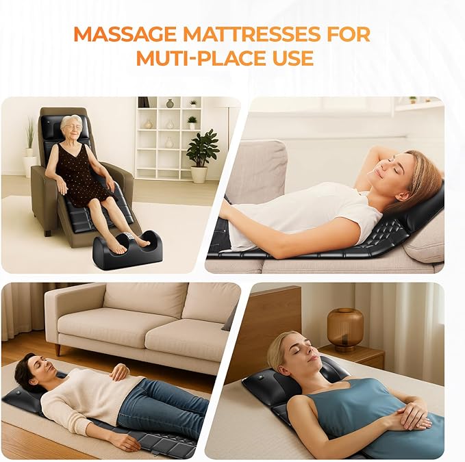 Shiatsu Full Body Massage Mat with Heat, Detachable Massager Pad, 10 Vibrating Motors, 9 Intensity Levels, Deep Tissue Pain Relief for Back, Neck & Legs – Relaxation at Home or Office