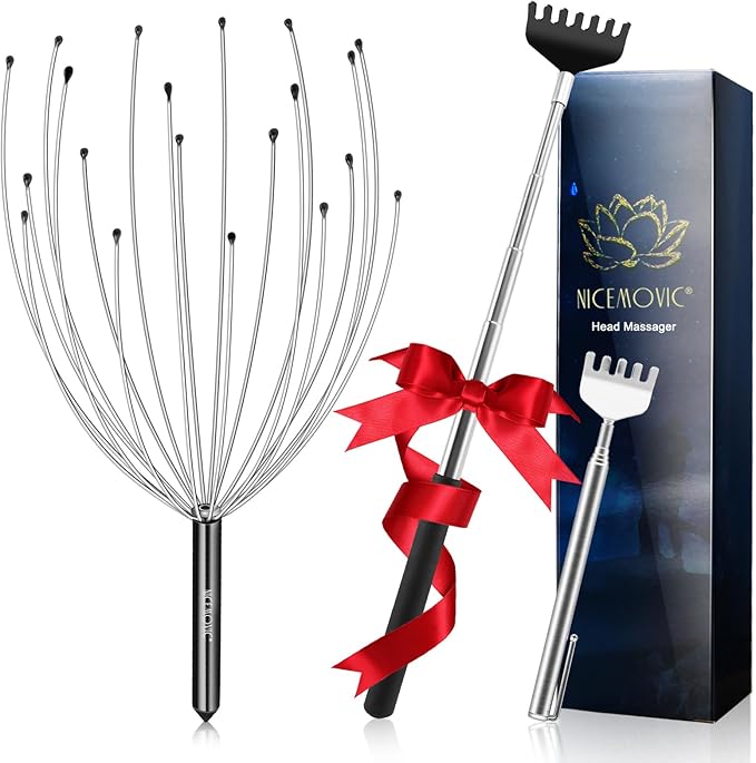 NICEMOVIC White Elephant Gifts for Adults, Head Massager Scalp Scratcher Stocking Stuffers Funny Gifts for Men Women 20 Fingers Head Scalp Massager Back Scratcher Small Gift for Thanksgiving Birthday