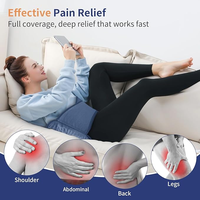 Heating Pad for Back & Period Cramps, 12"x24" Electric Heating Pad with 26" Waist Belt, 6 Heat Levels 4 Timers & 2H Auto Shut Off, Gift for Women Men Mom Dad (Blue)