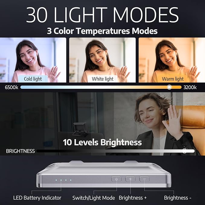 1Unit LitONES Zoom Lighting for Computer, 30 Light Modes, Portable Video Conference Lighting for Laptop, Ring Light for Desk, Zoom Call, Video Call, Video Conferencing, Remote Working Space Gray