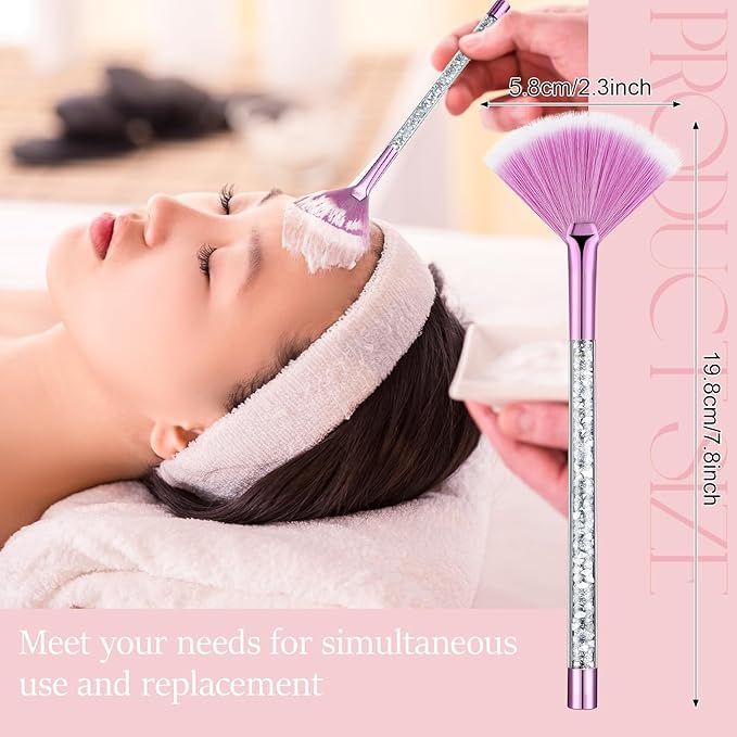 9 Pieces Facial Fan Mask Brushes, Soft Facial Applicator Brushes Tools for Peel Glycolic Makeup for Mud Cream(Purple, Silver)