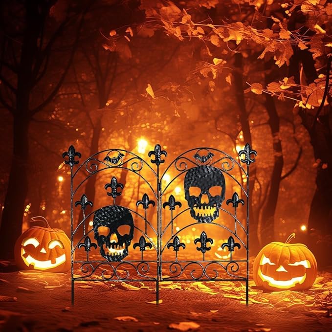 hogardeck Halloween Decorations Outdoor, Metal Fence Decorative Garden Stakes with Skull Head for Halloween Decor, Yard Signs for Halloween Outside Garden Lawn Porch Party Decorations