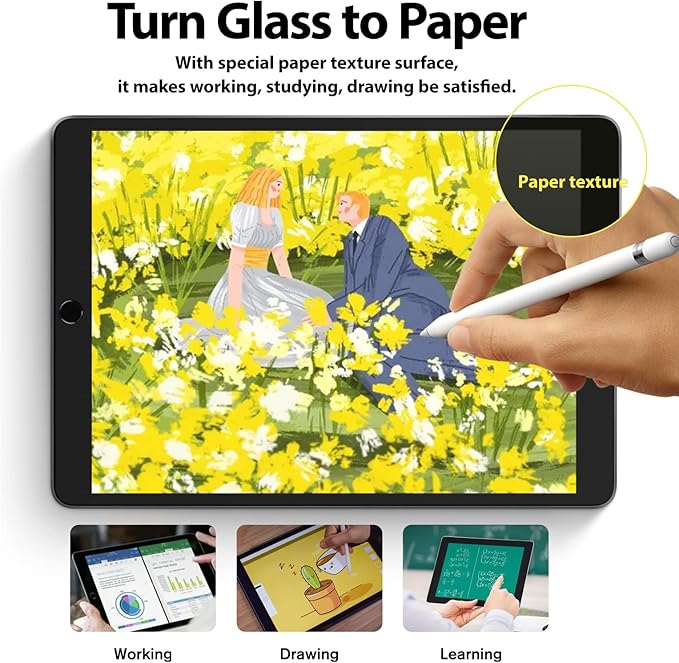 Paperfeel Glass Screen Protector Compatible with iPad 9th / 8th / 7th Generation 10.2 inch, EZ Kit, Auto-Alignment Tool