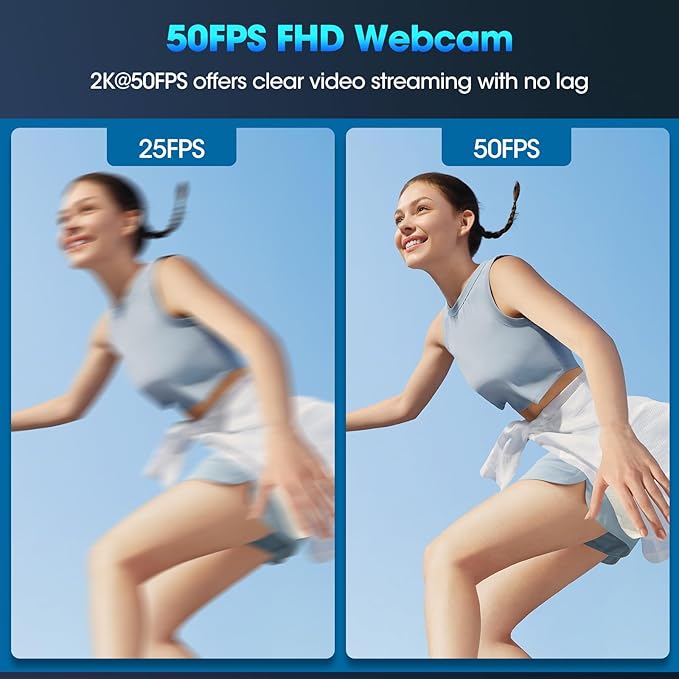 ToLuLu Streaming Webcam 2K 50FPS Web Cam, LED RGB Webcam with Microphone and Light, Autofocus Computer Camera with Cover and Tripod, Plug-Play USB Web cam for PC Desktop/MacBook Gaming Video Calling